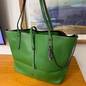 Coach Market Leather Tote Bag - Kelly Green Rebel Charm *Rare Color!!